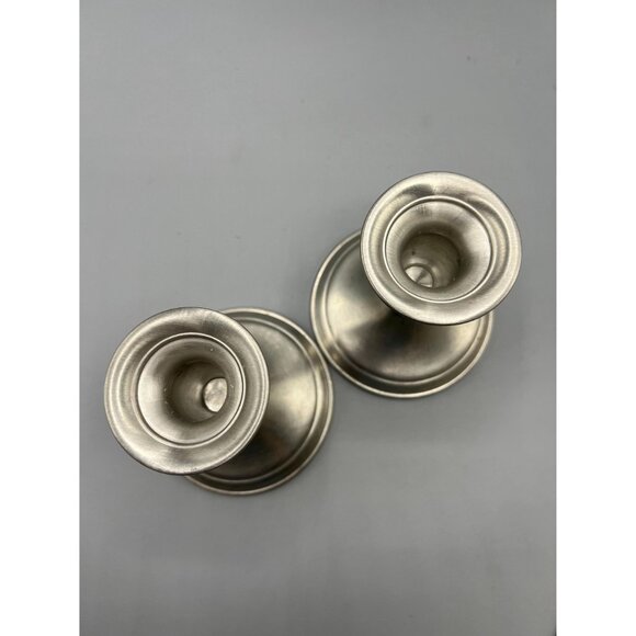 Pair of Web pewter weighted candlesticks. 4 1/4 inches tall. Understated masculi - Picture 4 of 14